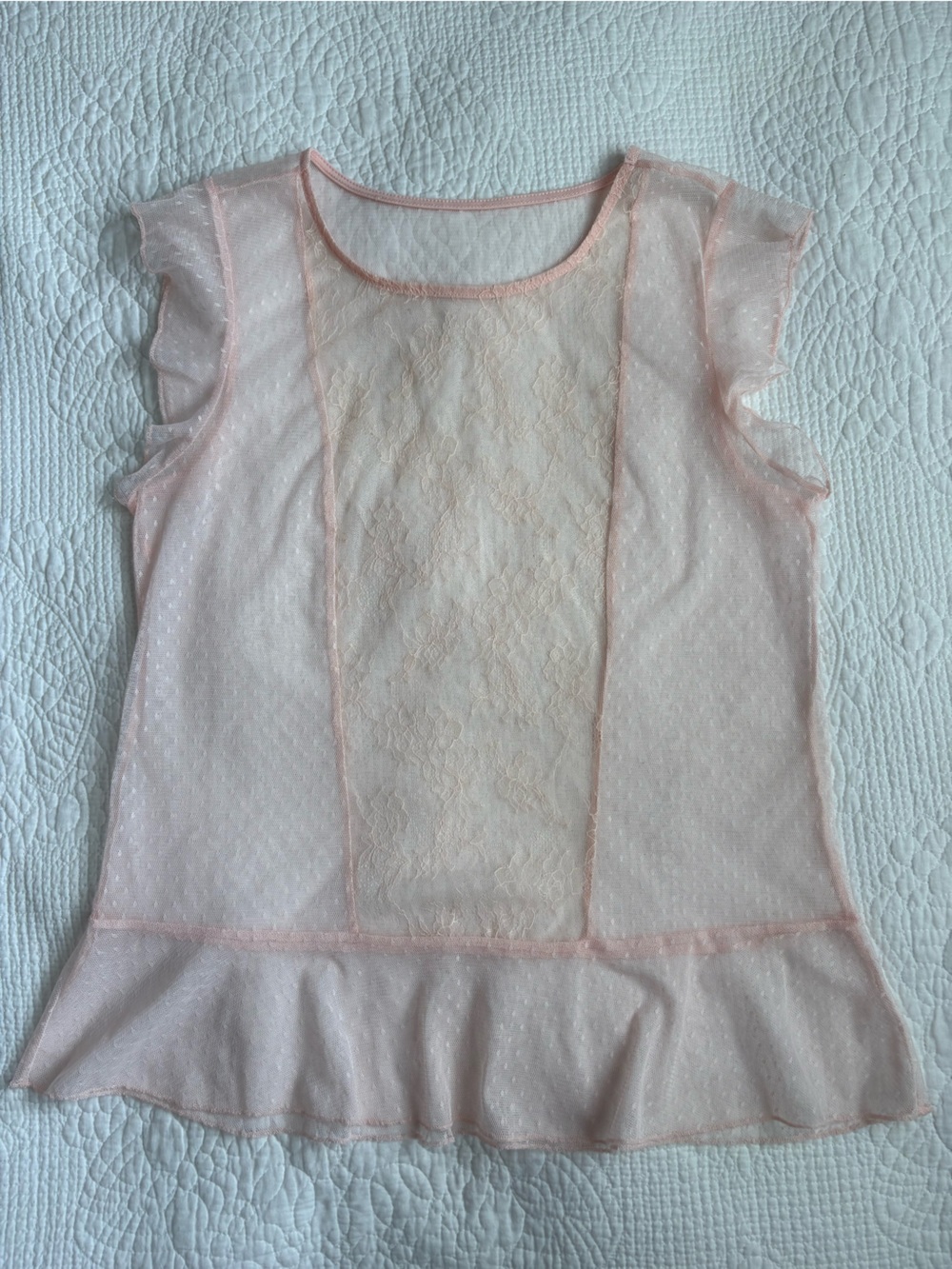 Vintage Boho Chic Light Pink Sheer Lace Blouse
